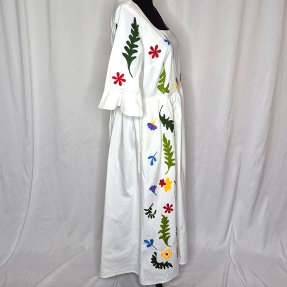 eShakti Floral Embroidered Cotton Poplin Dress - Size L/XL - Picture 8 of 16